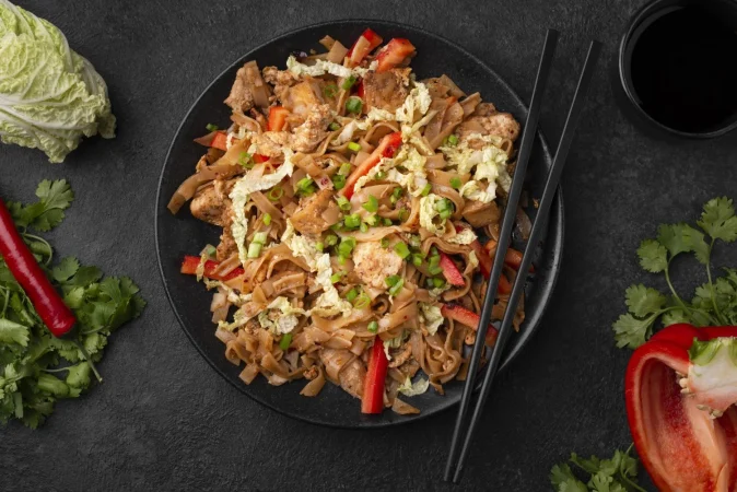 plato asiatico en plato con palillos y verduras Merca2.es