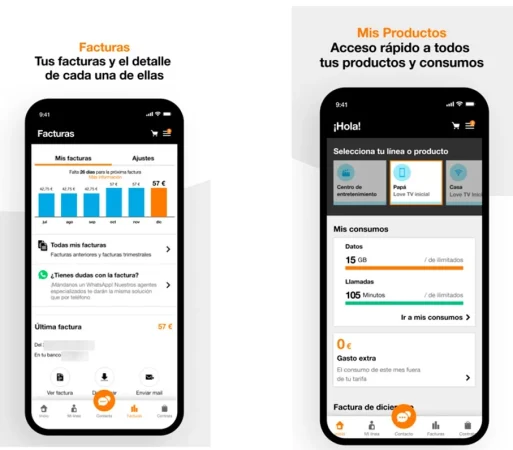 Las funcionalidades que más reconocen los clientes en estas apps están la consulta y descarga de facturas. Masorange