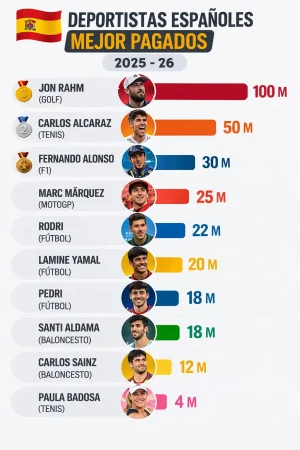 Rahm, Alcaraz y Alonso son los deportistas españoles mejor pagados en 2026 1 Merca2.es Infografía creada con IA. Las caras no se corresponden con los deportistas reales. Imagen: Merca2