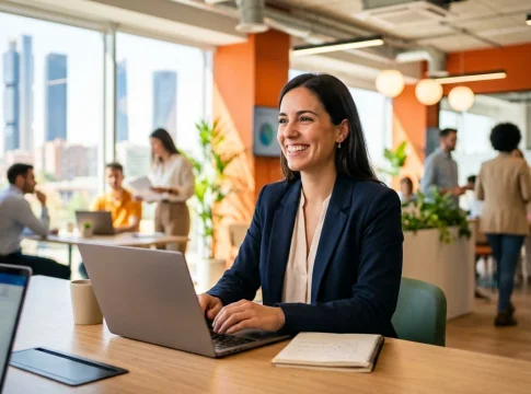 empleos-españa-oficina-moderna Profesional sonriendo en oficina moderna, empleos España