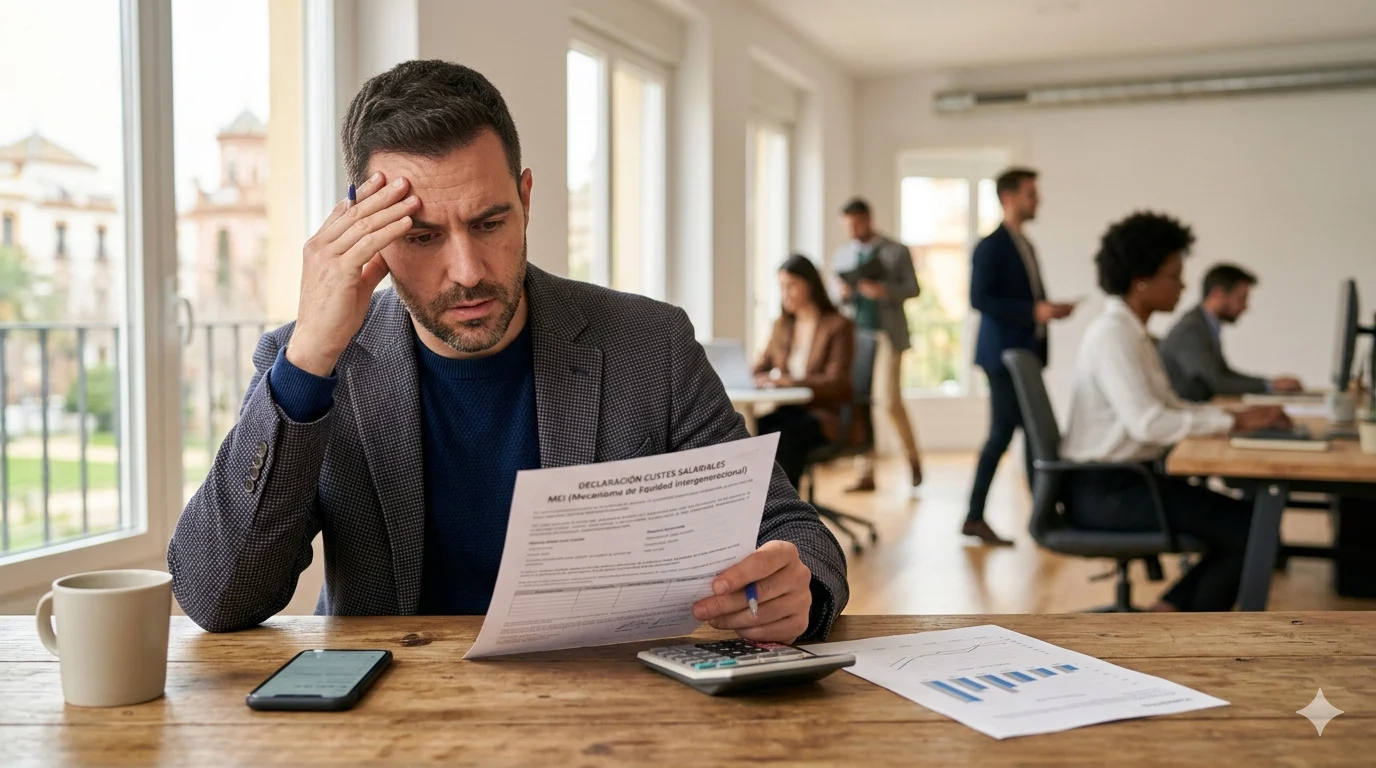 iva-franquicia-hacienda-autonomos-riesgo Autónomo preocupado analizando documentos fiscales IVA franquicia Hacienda