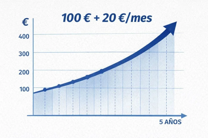 Línea de crecimiento de la inversión con aportaciones periódicas. Imagen: Merca2