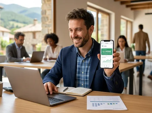 mudanza-pueblo-autonomos-coworking-rural Autónomo sonriendo en coworking rural con ayuda mudanza pueblo