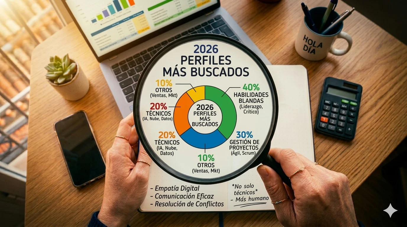 perfiles-buscados-2026 Gráfico circular de perfiles más buscados por empresas españolas en 2026