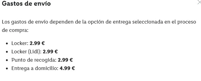 Gastos envío Lidl