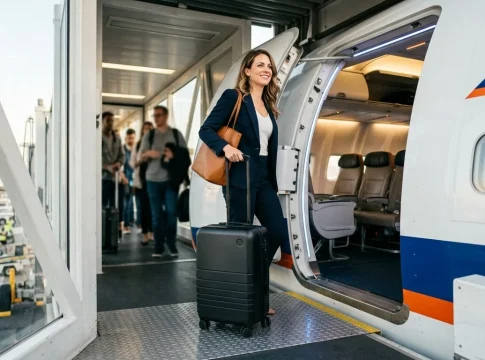 equipaje-mano-viajera-avion Equipaje de mano de viajera entrando a un avión