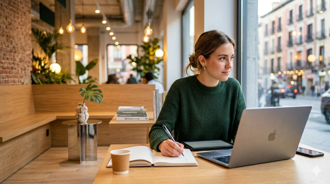Joven pensativa con ordenador sobre Garantía Juvenil y empleo.