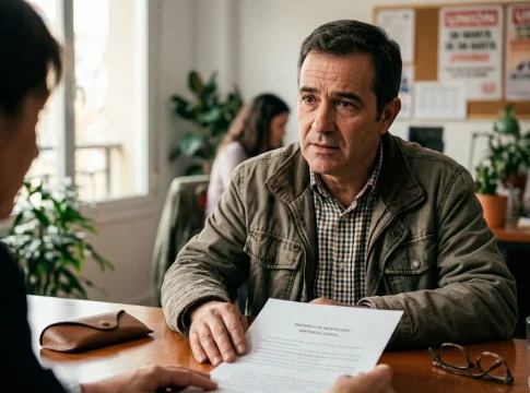 infarto-no-apto-despido-justicia Hombre con expresión de preocupación tras infarto revisando documento de despido judicial