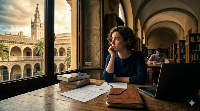 El nuevo filón del ladrillo: solo uno de cada cinco estudiantes encuentra plaza en una residencia universitaria 2 Merca2 Estudiante preocupada en biblioteca histórica de la Universidad Sevilla