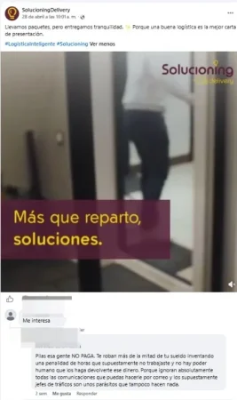 Solucioning, la flota de Glovo que los riders condenan: "Son ladrones" 2 Merca2 Conversación en el Facebook de la empresa Solucioning