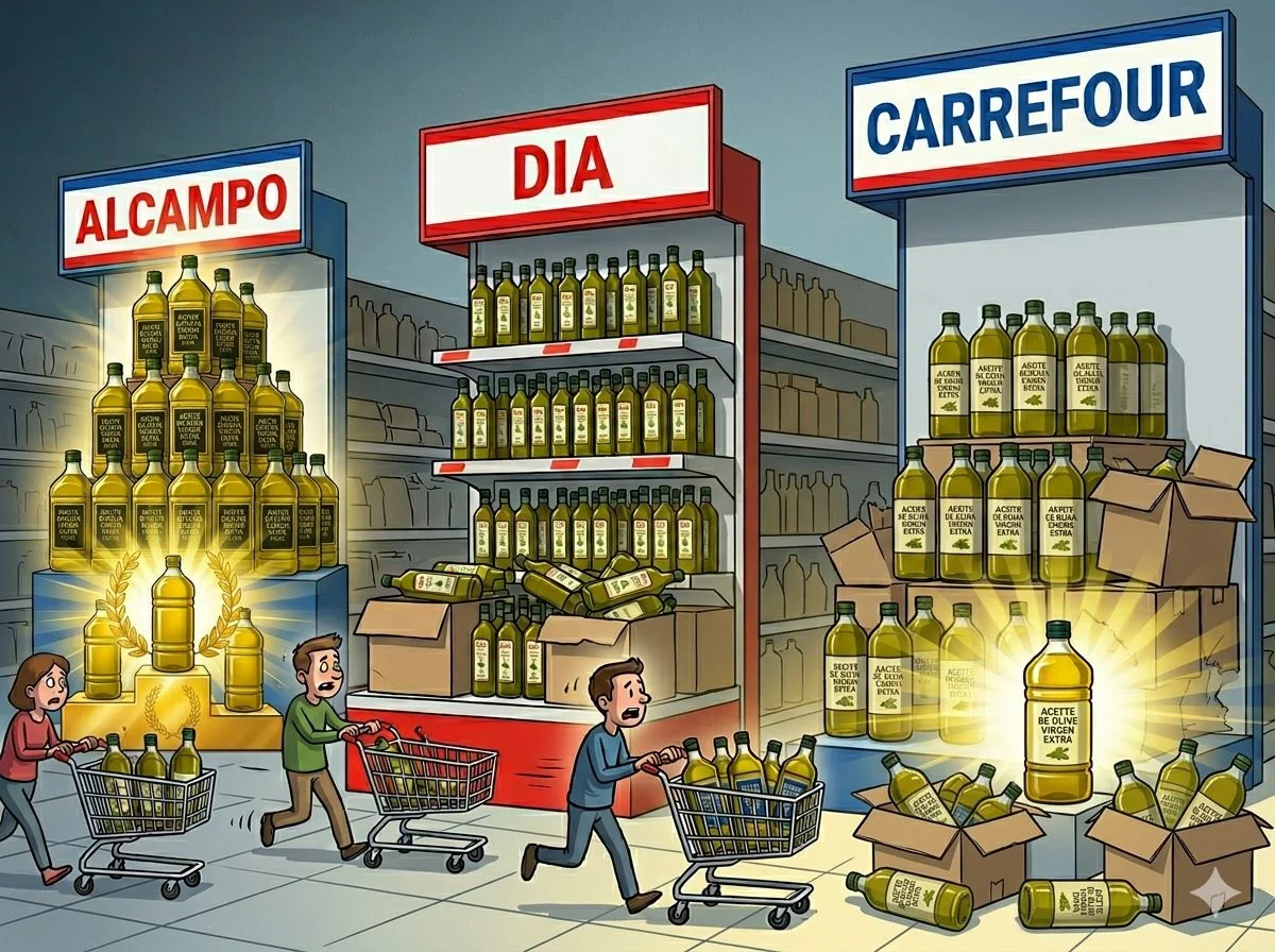 Alcampo, Dia y Carrefour entran en combate por el aceite mientras el mercado se derrumba