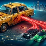 Imagen sobre la situación del Taxi contra Uber, Cabify y Bolt. Diseñada con IA