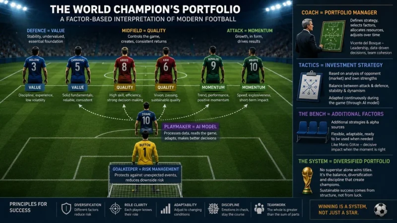 ¿Cómo sería una campeona del mundo de fútbol elaborada con los principios del factor investing? 1 Merca2 Cartera de un campeón del mundo Fifa. Imagen: Merca2 con IA
