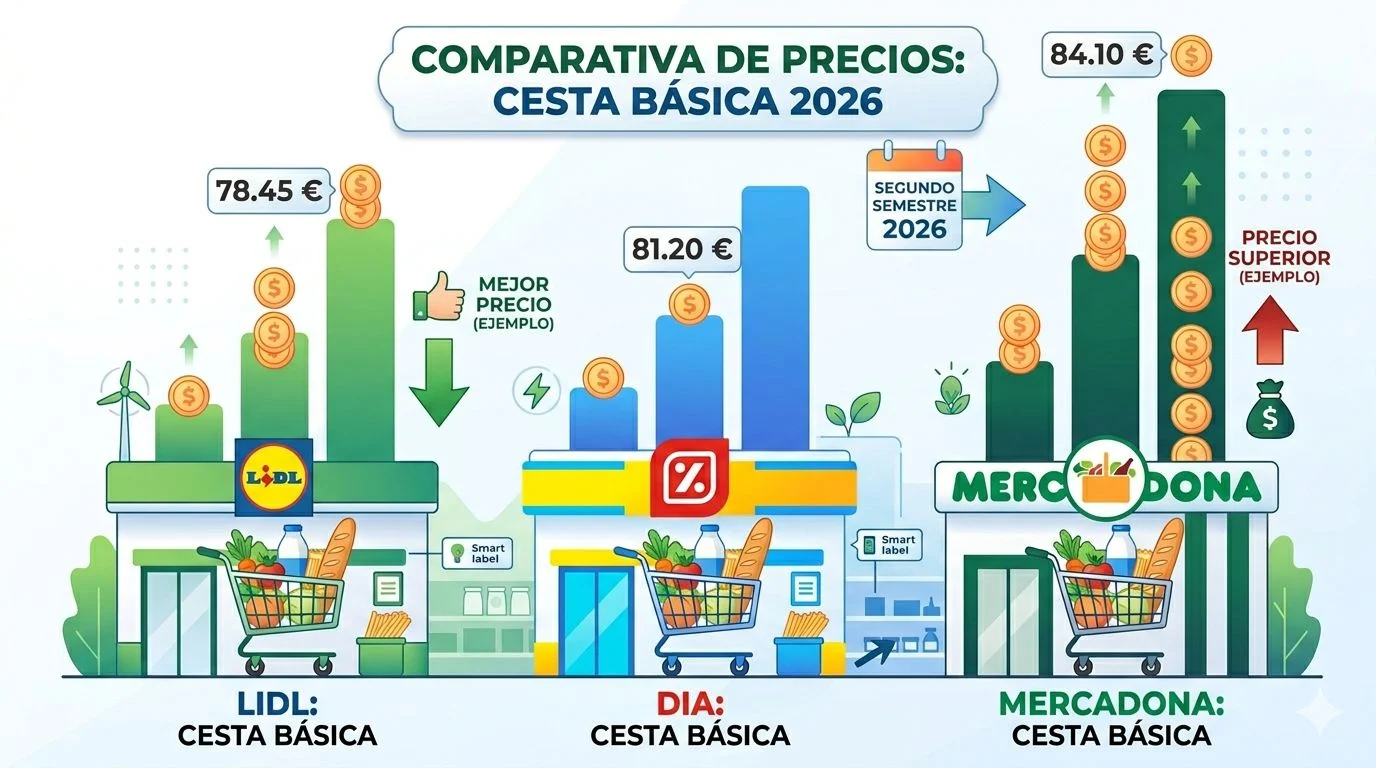 Lidl y Dia golpean a Mercadona con una cesta básica hasta 30 euros más barata en 2026 Lidl y Dia golpean a Mercadona con una cesta básica hasta 30 euros más barata en 2026