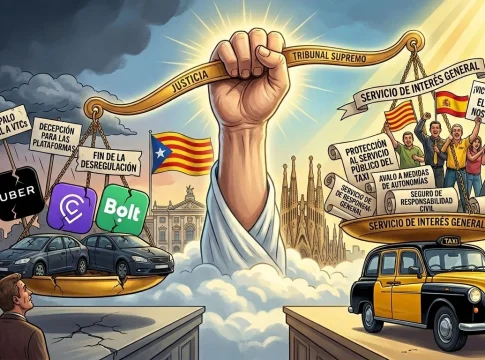 Imagen de la pieza de Uber, Cabify y el Supremo. Diseñada con IA Imagen que muestra la situación judicial del taxi y Uber, Cabify y Bolt tras la decisión del supremo