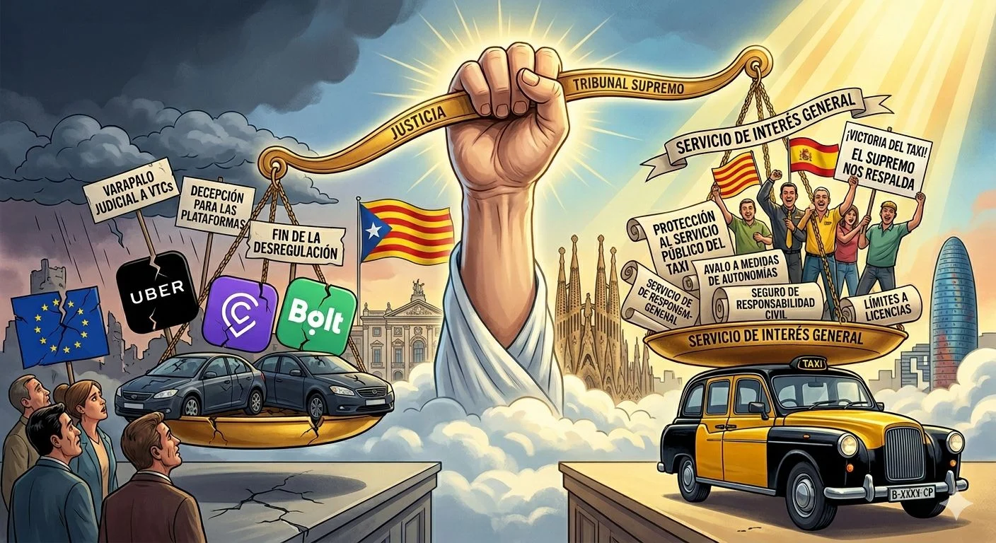 Imagen que muestra la situación judicial del taxi y Uber, Cabify y Bolt tras la decisión del supremo
