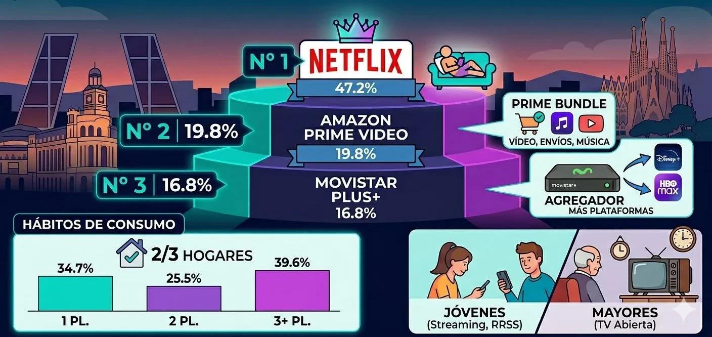 Ranking del streaming de España, Netflix, Amazon y Movistar. Diseñada con IA Ranking del streaming de España, Netflix, Amazon y Movistar. Diseñada con IA
