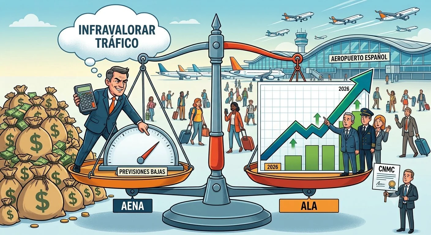 El truco de los 1.300 millones las aerolíneas acusan a Aena de infravalorar el turismo para cobrar de más. Imagen diseñada con IA El truco de los 1.300 millones las aerolíneas acusan a Aena de infravalorar el turismo para cobrar de más. Imagen diseñada con IA