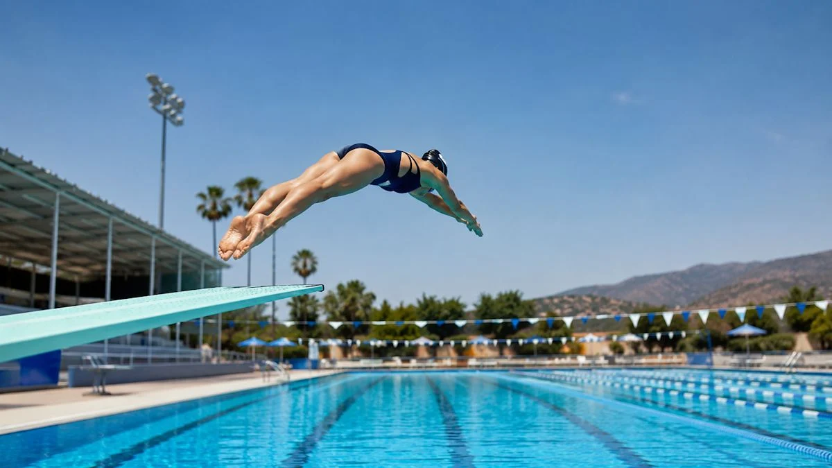 Imagen: Fluidra. Mujer saltando a una piscina. Merca2 con IA Imagen: Fluidra. Mujer saltando a una piscina. Merca2 con IA