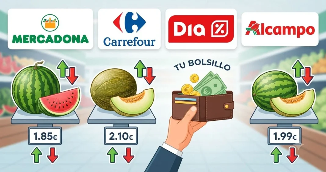 Mercadona, Carrefour, Dia y Alcampo se enfrentan por el precio de la sandía y el melón Mercadona, Carrefour, Dia y Alcampo se enfrentan por el precio de la sandía y el melón