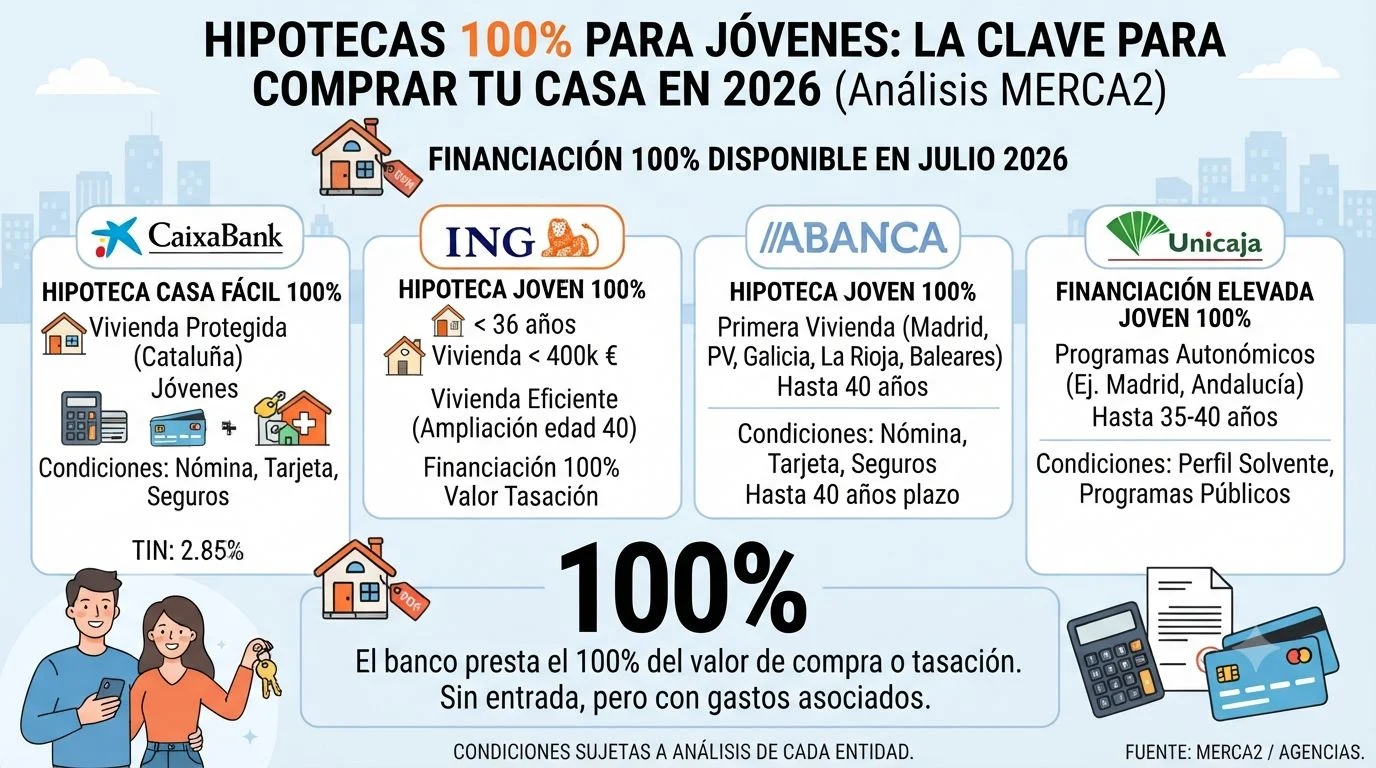 CaixaBank, ING, Abanca o Unicaja: cuál ofrece la mejor hipoteca al 100% según tu perfil