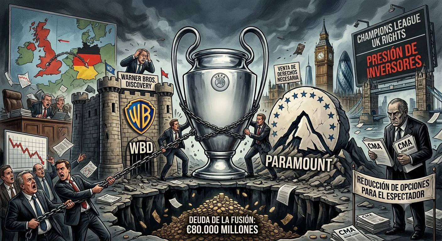 Imagen articulo champions league warner y paramount. Diseñada con IA