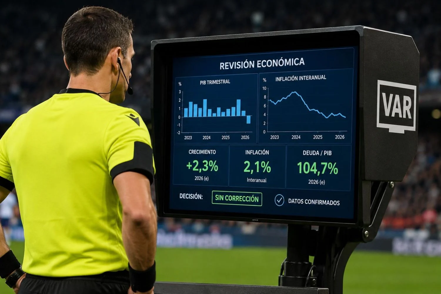 Revisión del VAR en el campo de fútbol Revisión del VAR en el campo de fútbol