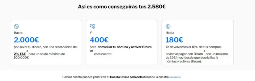 CaixaBank, Sabadell, BBVA, Santander y Bankinter se lanzan a por tu nómina en septiembre con hasta 2.580 euros 1 Merca2 Cuenta online Sabadell