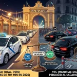 Duelo entre Uber y el taxi en la Feria de Málaga. Diseñada con IA