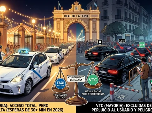 Duelo entre Uber y el taxi en la Feria de Málaga. Diseñada con IA Duelo entre Uber y el taxi en la Feria de Málaga. Diseñada con IA