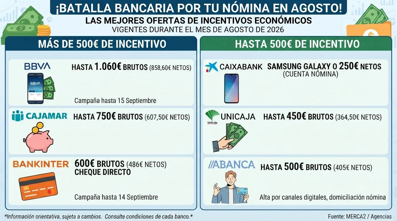 Qué banco te interesa más según tu sueldo: BBVA, Bankinter, Cajamar, CaixaBank, Unicaja o Abanca Qué banco te interesa más según tu sueldo: BBVA, Bankinter, Cajamar, CaixaBank, Unicaja o Abanca