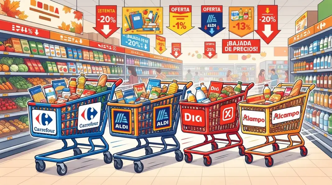 Tu gran compra de septiembre ya tiene batalla: Carrefour, Aldi, Dia y Alcampo aprietan con ofertas para llenar la despensa Tu gran compra de septiembre ya tiene batalla: Carrefour, Aldi, Dia y Alcampo aprietan con ofertas para llenar la despensa