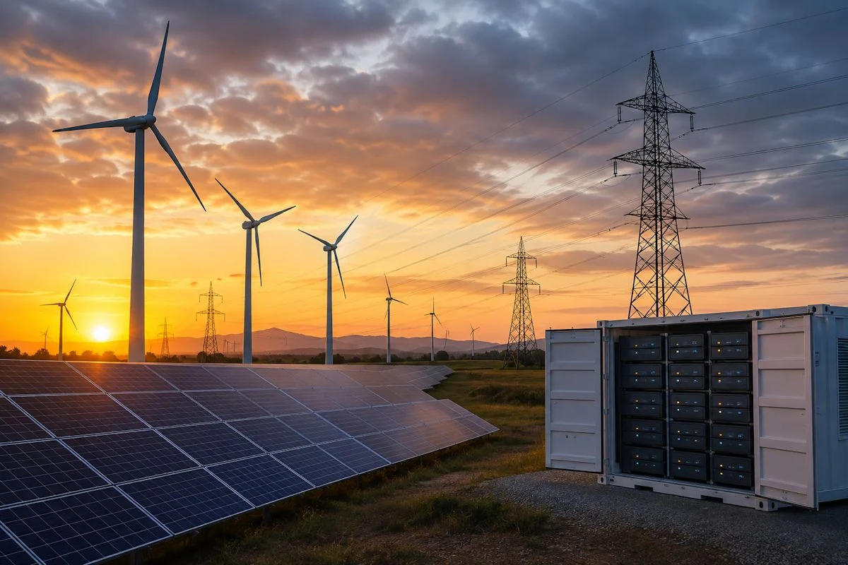 Imagen: Energía renovable al atardecer IA Imagen: Energía renovable al atardecer IA