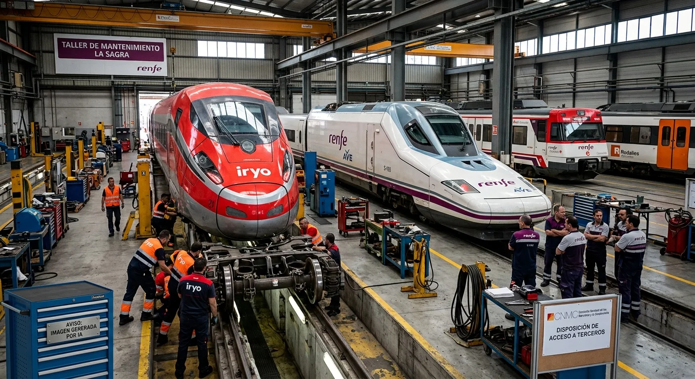 Imagen duelo de la CNMC, Iryo y Renfe. Diseñada con IA