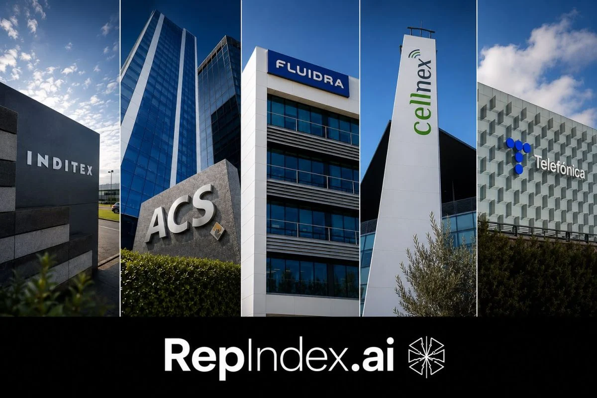 Inditex, ACS, Fluidra, Cellnex y Telefónica lideran la reputación algorítmica del IBEX 35 en 2026, según RepIndex AI Inditex, ACS, Fluidra, Cellnex y Telefónica lideran la reputación algorítmica del IBEX 35 en 2026, según RepIndex.AI