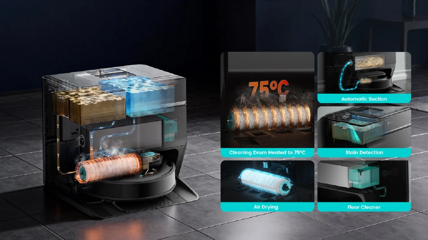 Lefant M5 Pro: el robot aspirador que automatiza la limpieza por solo 299,99 euros 2 Merca2 La estación automática vacía el depósito, lava el rodillo con agua caliente a 75 °C y realiza el secado por aire tras cada limpieza. Fuente Lefant.