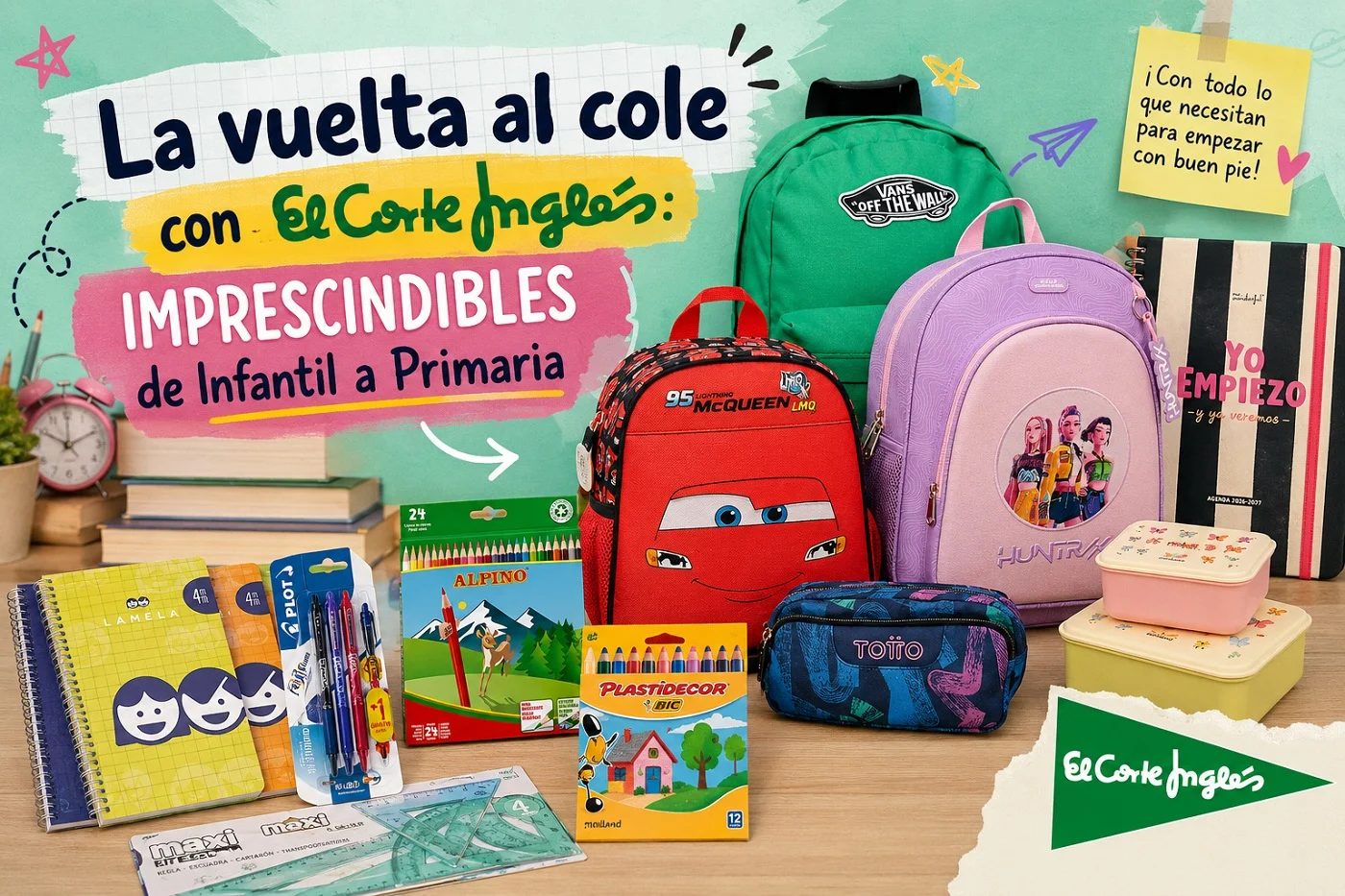 La vuelta al cole con El Corte Inglés imprescindibles de Infantil a Primaria. Fuente. IA La vuelta al cole con El Corte Inglés: imprescindibles de Infantil a Primaria. Fuente. IA
