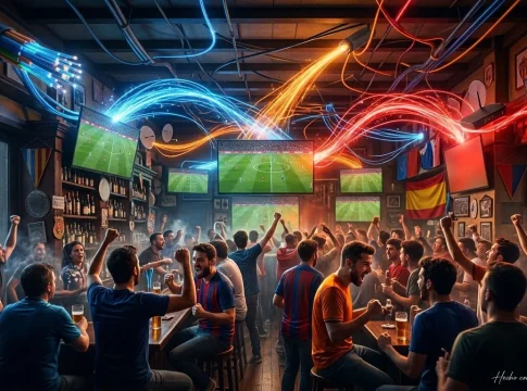 Movistar y Vodafone compiten por los bares. Diseñada con IA Movistar y Vodafone compiten por los bares. Diseñada con IA
