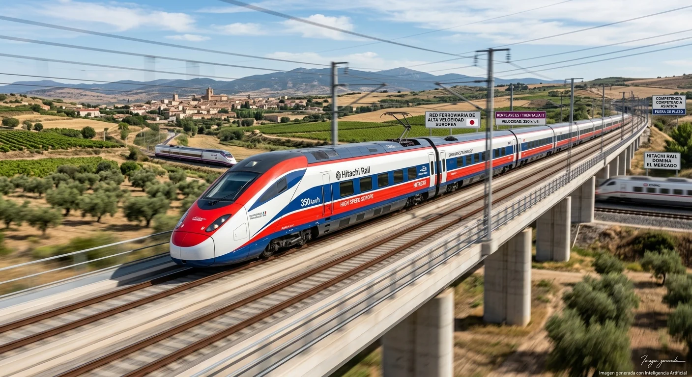 Tren de Hitachi Rail. Imagen generada por IA Tren de Hitachi Rail. Imagen generada por IA