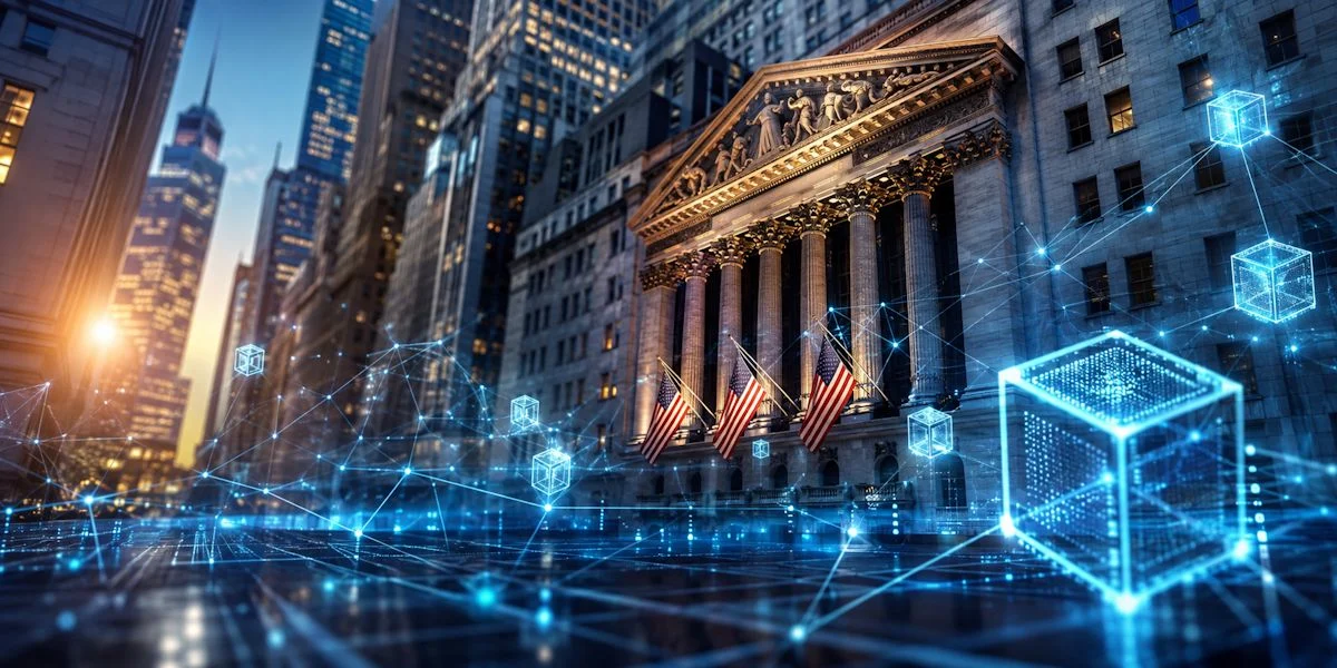 Imagen: Wall Street, tokenización y blockchain. Merca2 con IA