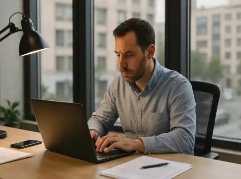 hombre trabajando IA ordenador