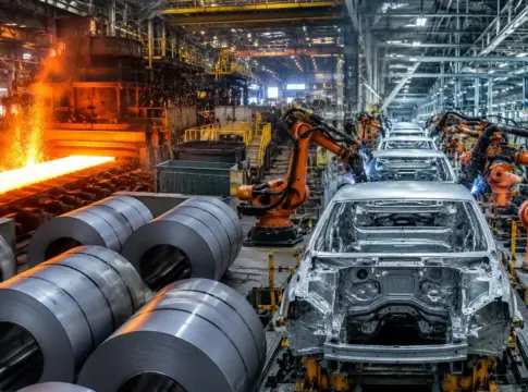 Acero y automóviles. Imagen generada por IA Acero y automóviles. Imagen generada por IA