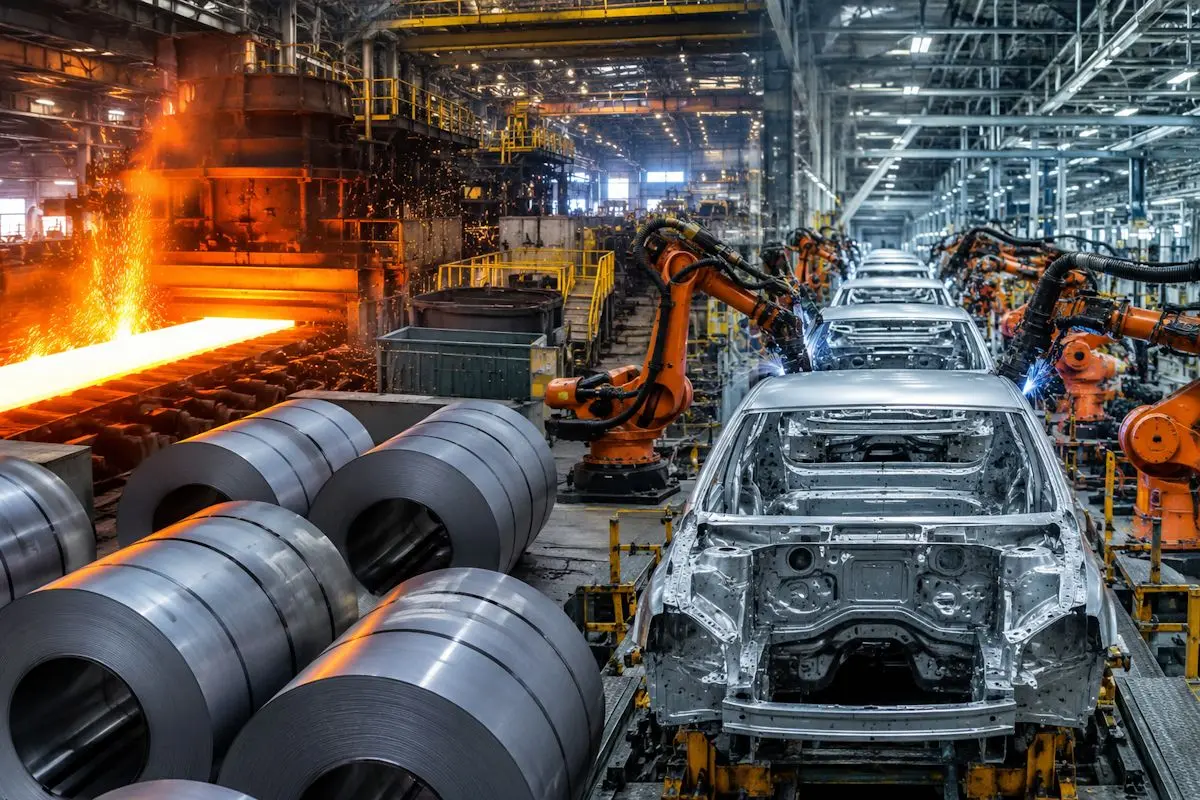 Acero y automóviles. Imagen generada por IA Acero y automóviles. Imagen generada por IA