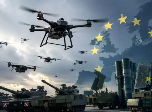 Drones y sector defensa europea Imagen desarrollada con IA Drones y sector defensa europea Imagen desarrollada con IA