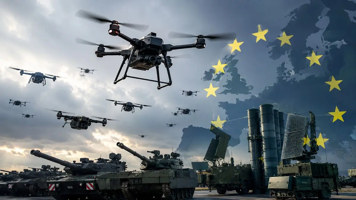 Drones y sector defensa europea Imagen desarrollada con IA Drones y sector defensa europea Imagen desarrollada con IA
