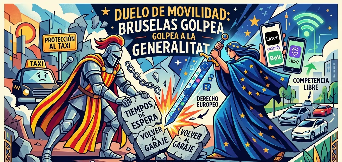 Duelo entre Europa y la Generalitat por Uber, Cabify y Bolt. Diseñada con IA Duelo entre Europa y la Generalitat por Uber, Cabify y Bolt. Diseñada con IA