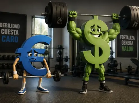 Euro débil dólar fuerte. Imagen generada por IA Euro débil dólar fuerte. Imagen generada por IA