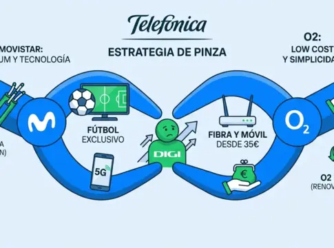 Imagen sobre el duelo de Telefónica y Digi. Diseñada con IA Imagen sobre el duelo de Movistar y Digi. Diseñada con IA