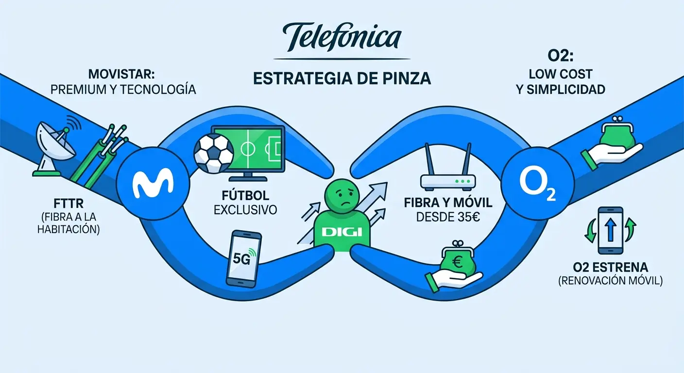 Imagen sobre el duelo de Movistar y Digi. Diseñada con IA