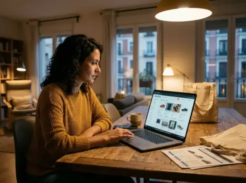 Mujer haciendo una compra online. IA Mujer haciendo una compra online. IA